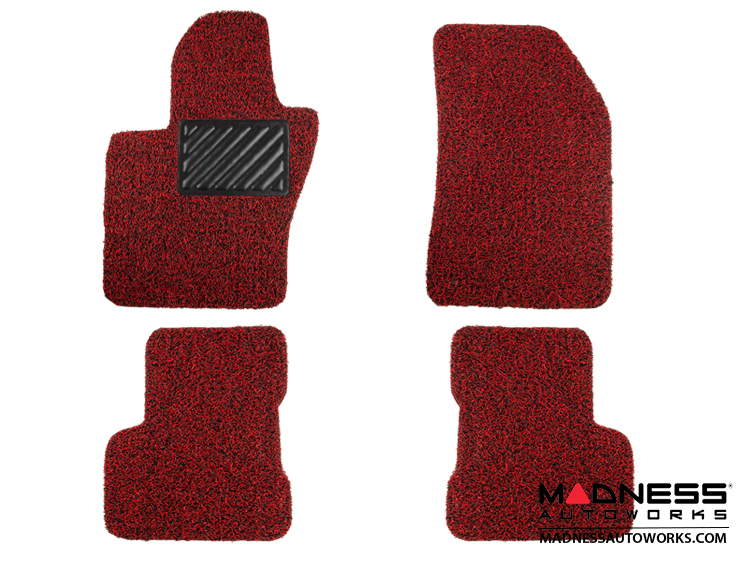FIAT 500 Floor Mats - All Weather - Rubber Woven Carpet - Red + Black 